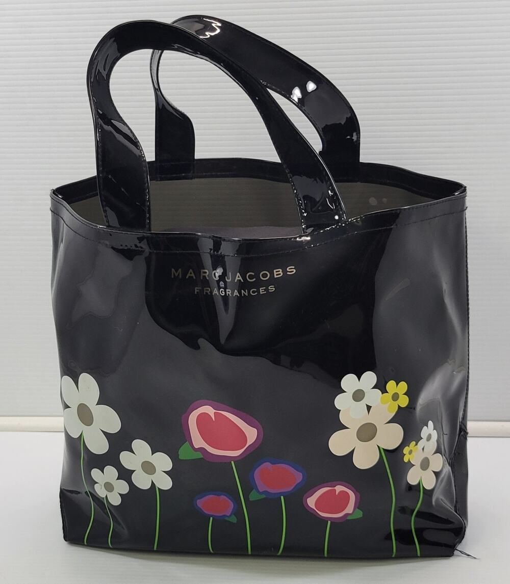 c4) Marc Jacobs Fragrances Transparent Black Floral PVC Vinyl Cosmetic Tote